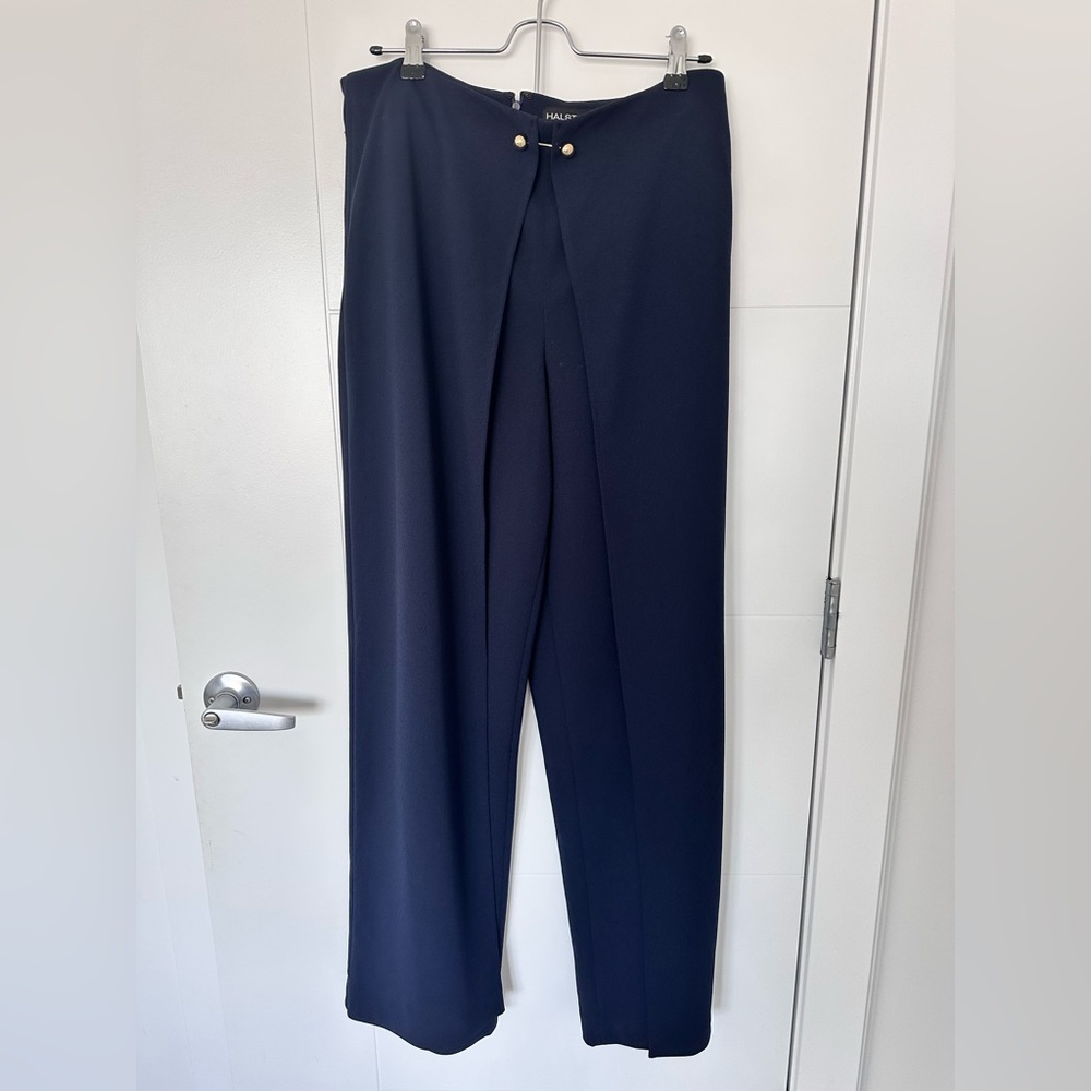 HALSTON Women’s Wide Leg Draped Pants Sz 8 – Wrap Hardware Detail – Flat Front ✨ - Picture 4 of 15